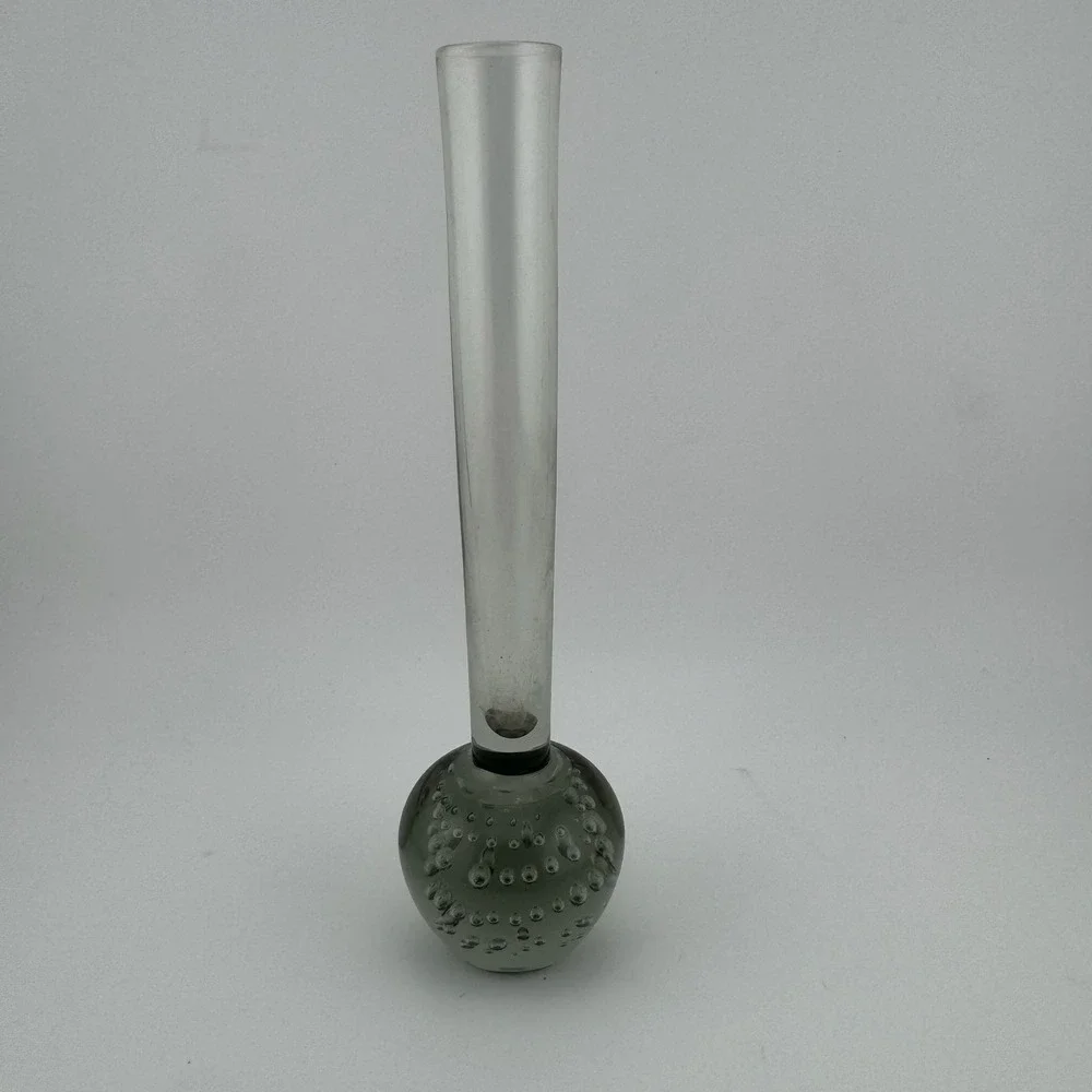 Bud Vase 6in Smoke Gray Mid-Century Controlled Bubble Glass